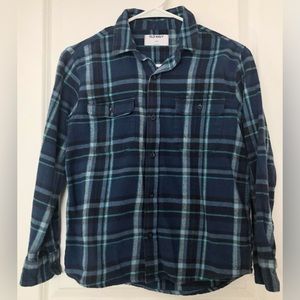 Old Navy Boys Blue Plaid Flannel Utility Pocket Long-Sleeve Shirt, Size Large